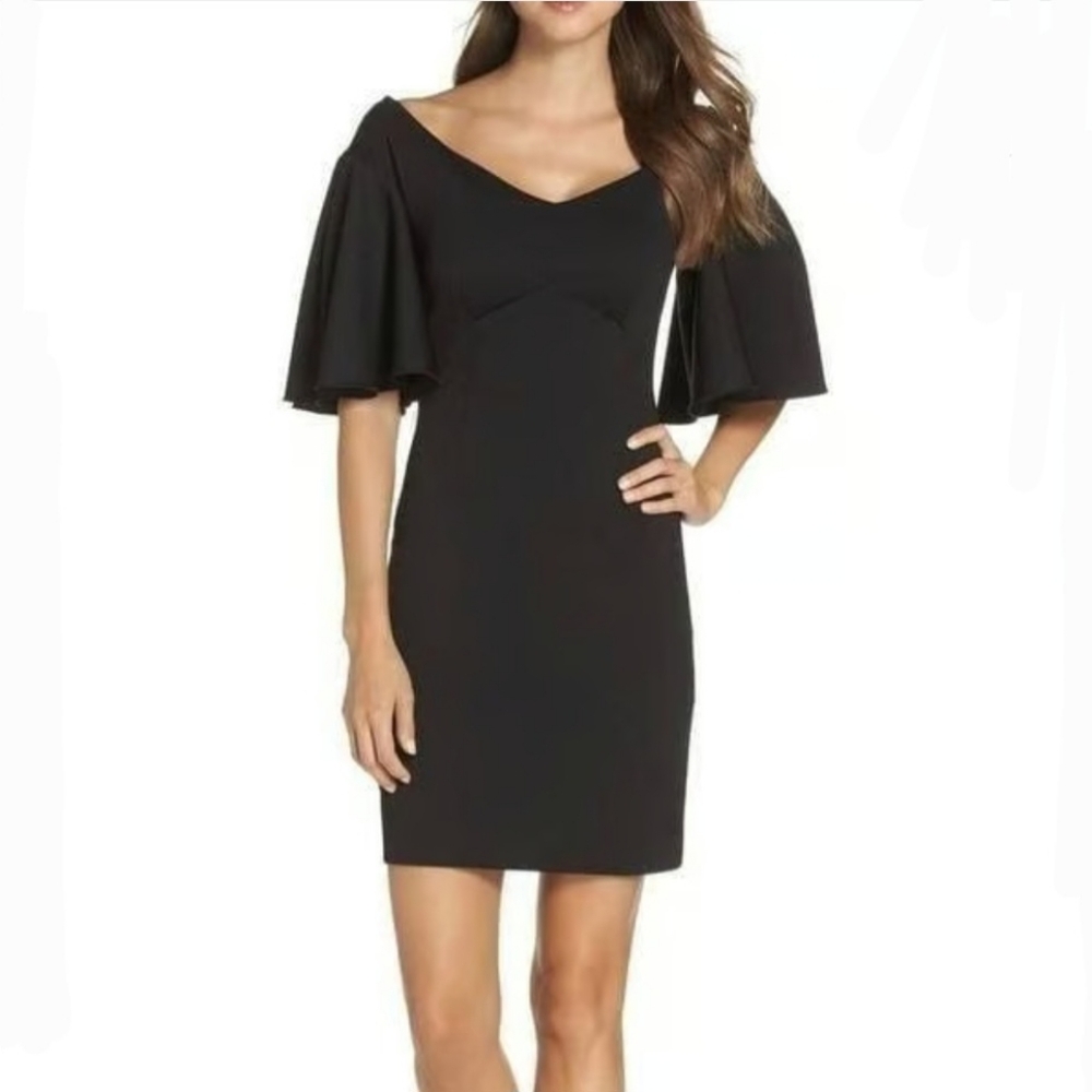 TRINA TURK Cielo Diamond Ponte Flutter  Sleeve Dress In  Black Size 0